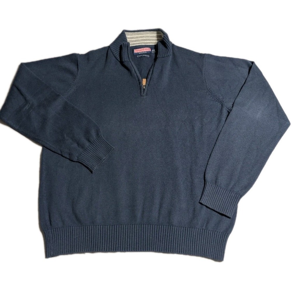 Vineyard Vines‎ Mens M Blue 1/4 Zip Sweater Cotton Cashmere Pullover Knit